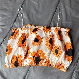 Floral Orange and Black Crop Top
